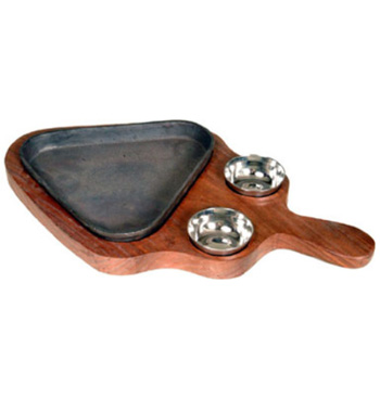 Triangular Sizzler Plate with Two Bowls
